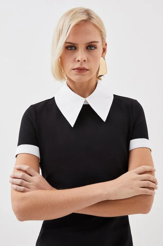 Dresses Women Karen Millen Jersey Cotton Poplin Collar Mini Dress Mono