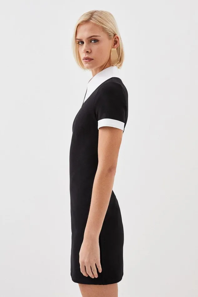 Dresses Women Karen Millen Jersey Cotton Poplin Collar Mini Dress Mono