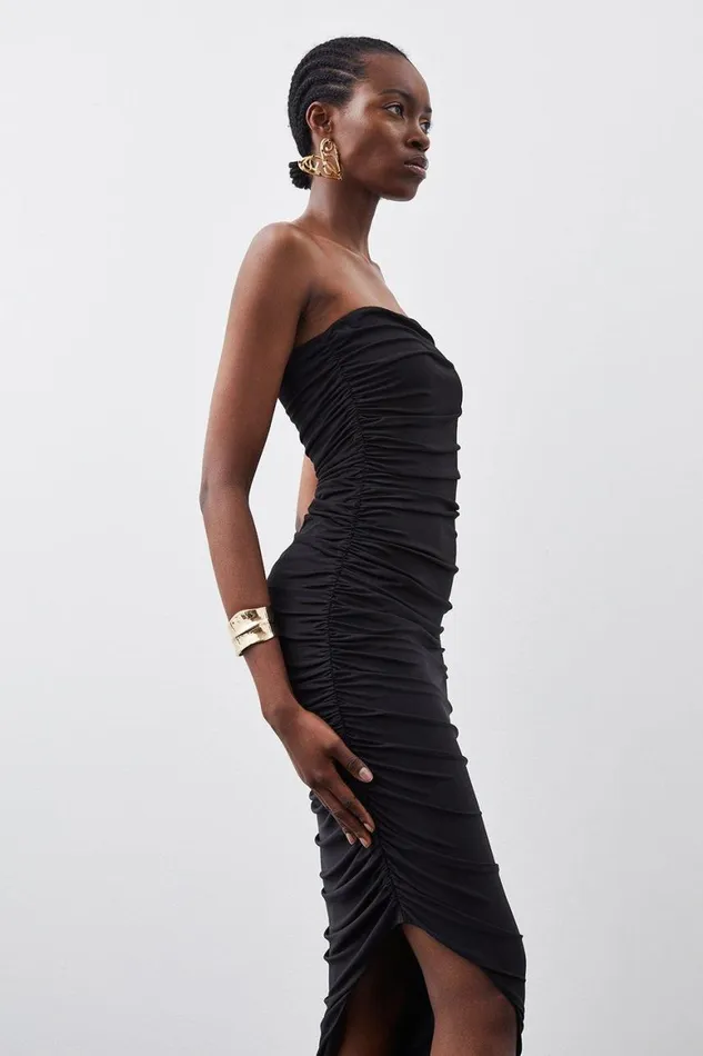 Dresses Women Karen Millen Jersey Crepe Ruched Detail Asymmetric Midi Dress Black