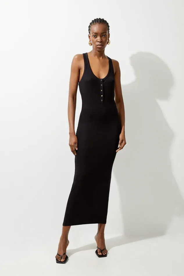 Dresses Women Karen Millen Lux Viscose Rib Jersey Racer Back Midi Dress Black