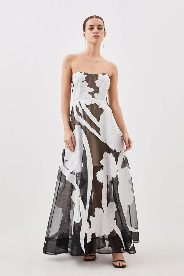 Dresses Women Karen Millen Lydia Millen Petite Applique Organdie Bandeau Woven Maxi Dress