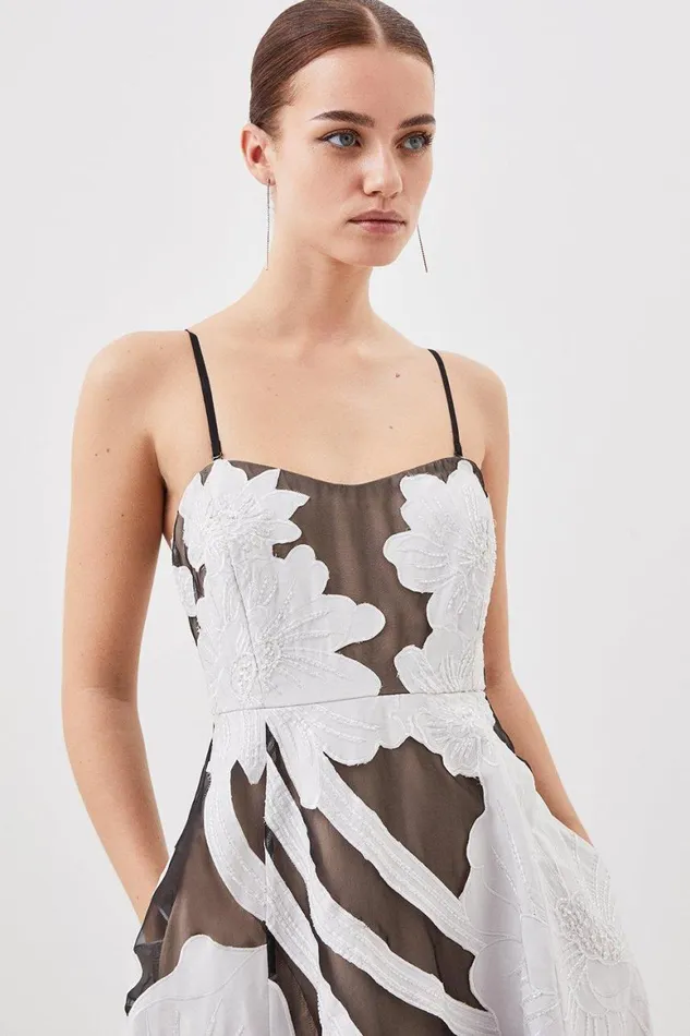 Dresses Women Karen Millen Lydia Millen Petite Applique Organdie Bandeau Woven Maxi Dress