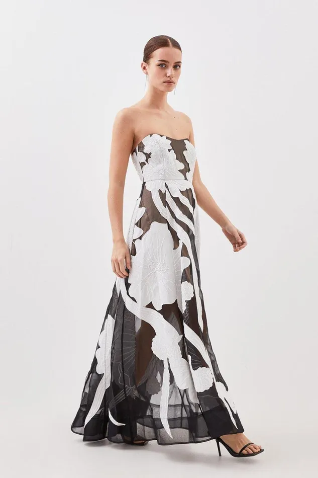Dresses Women Karen Millen Lydia Millen Petite Applique Organdie Bandeau Woven Maxi Dress
