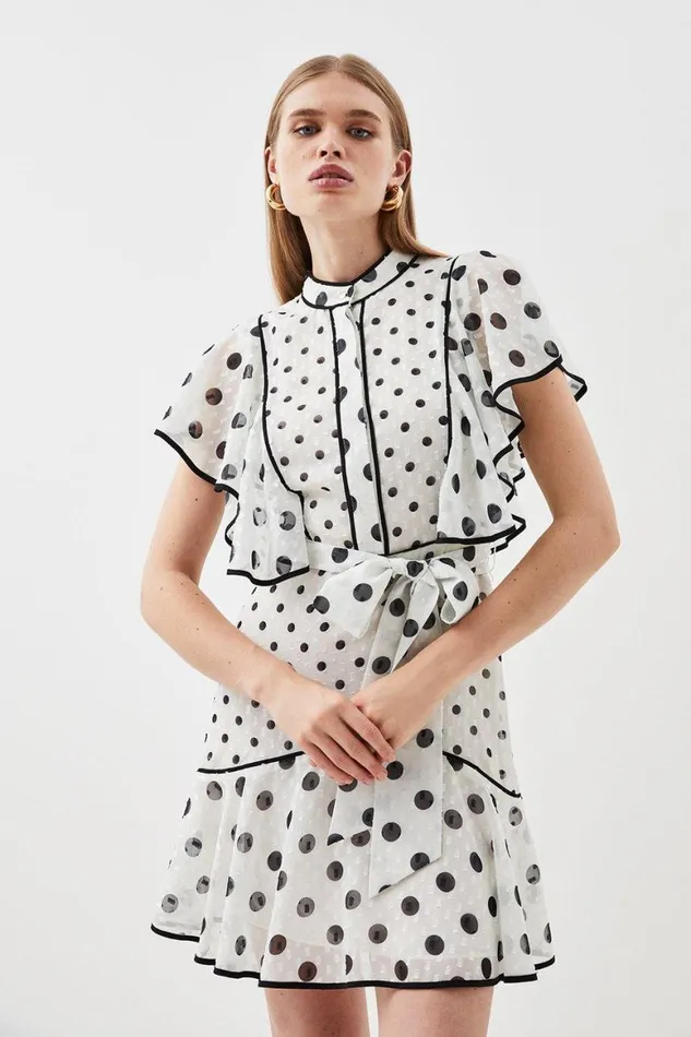 Dresses Women Karen Millen Mixed Dot Ruffle Georgette Mini Dress White