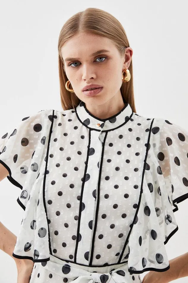 Dresses Women Karen Millen Mixed Dot Ruffle Georgette Mini Dress White