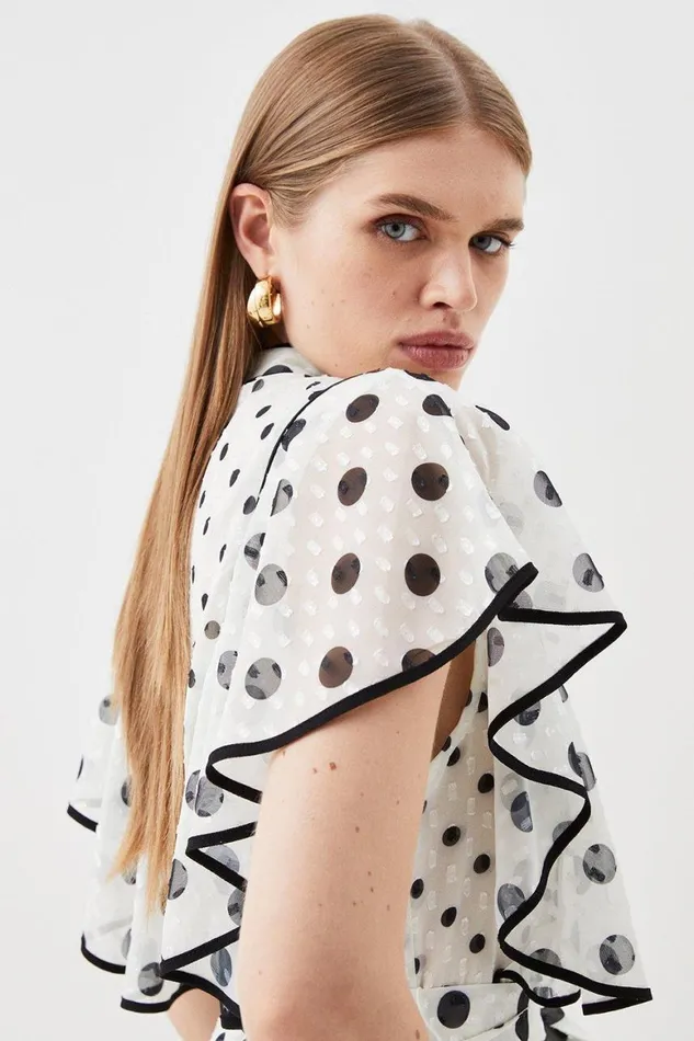 Dresses Women Karen Millen Mixed Dot Ruffle Georgette Mini Dress White