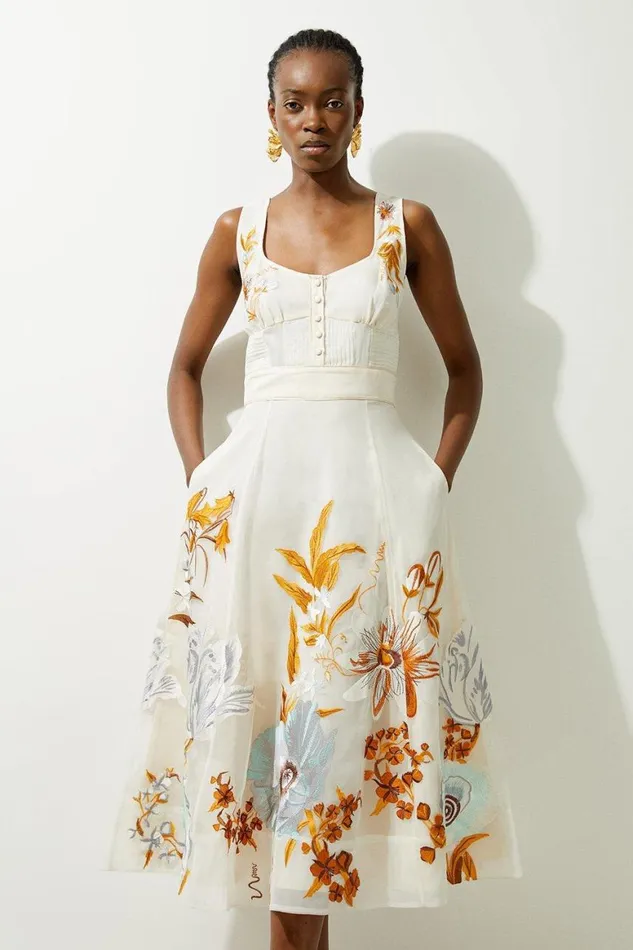 Dresses Women Karen Millen Petite Botanical Embroidery Organdie Strappy Woven Dress Cream Dresses Women Karen Millen Petite Botanical Embroidery Organdie Strappy Woven Dress Cream