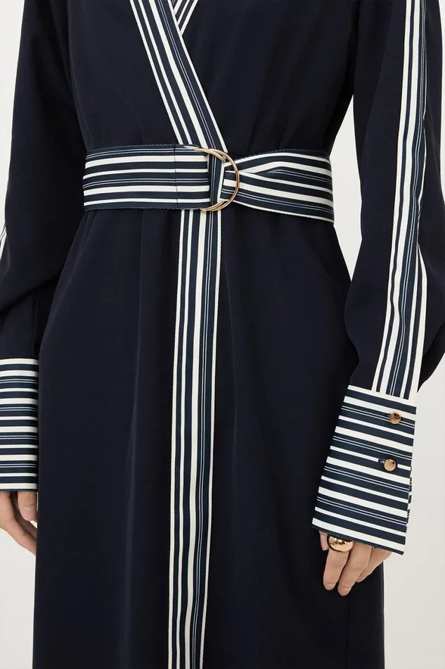 Dresses Women Karen Millen Petite Collared Contrast Twill Woven Belted Midaxi Dress Navy