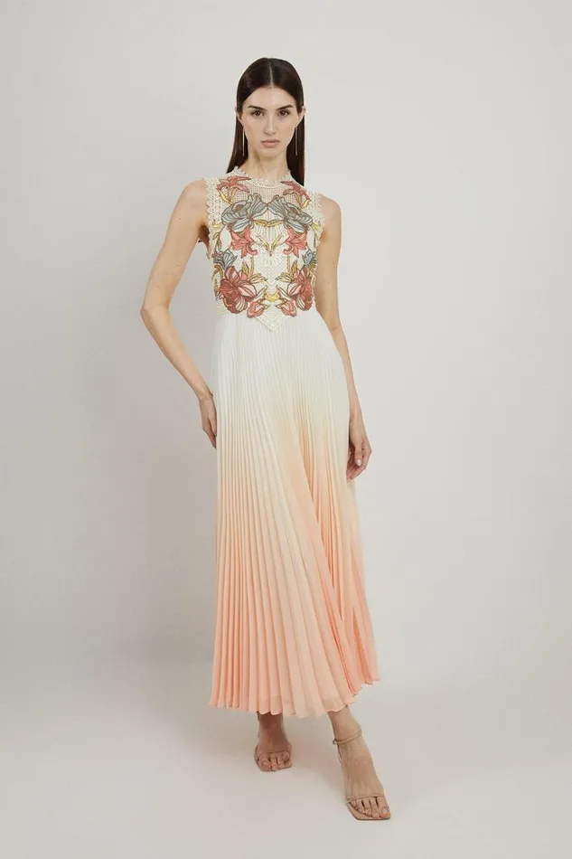 Dresses Women Karen Millen Petite Floral Chemical Lace Ombre Woven Maxi Dress Pink