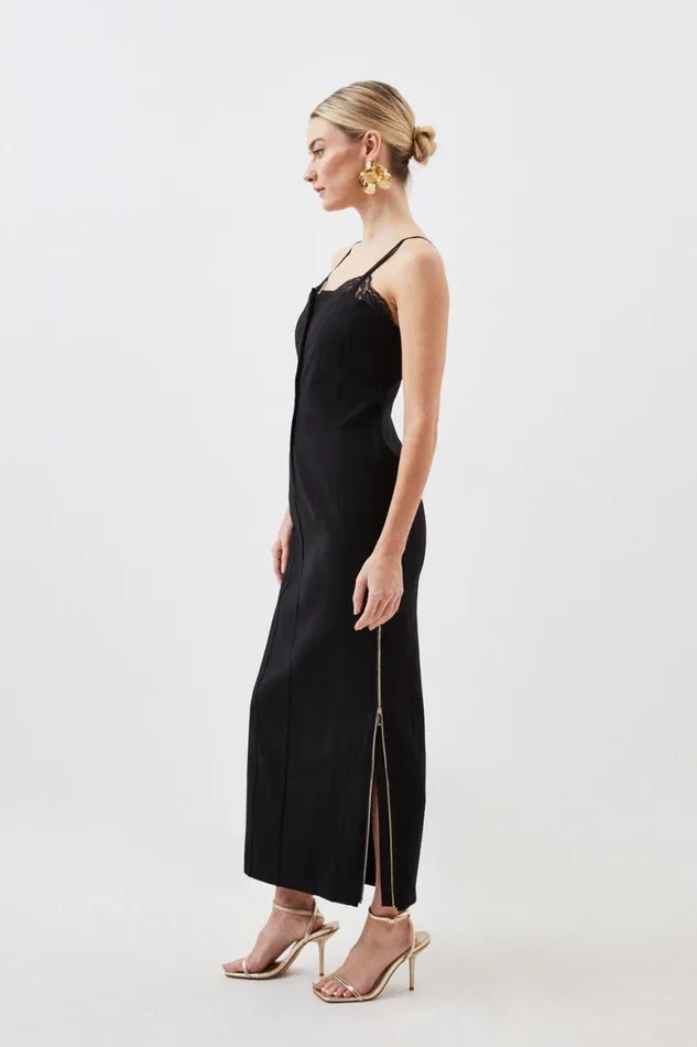 Dresses Women Karen Millen Petite Jersey Ponte And Lace Midi Dress Black