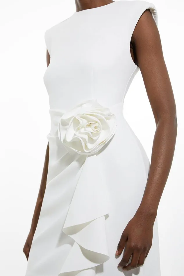 Dresses Women Karen Millen Petite Scuba Crepe Drama Rosette Woven Backless Mini Dress Ivory