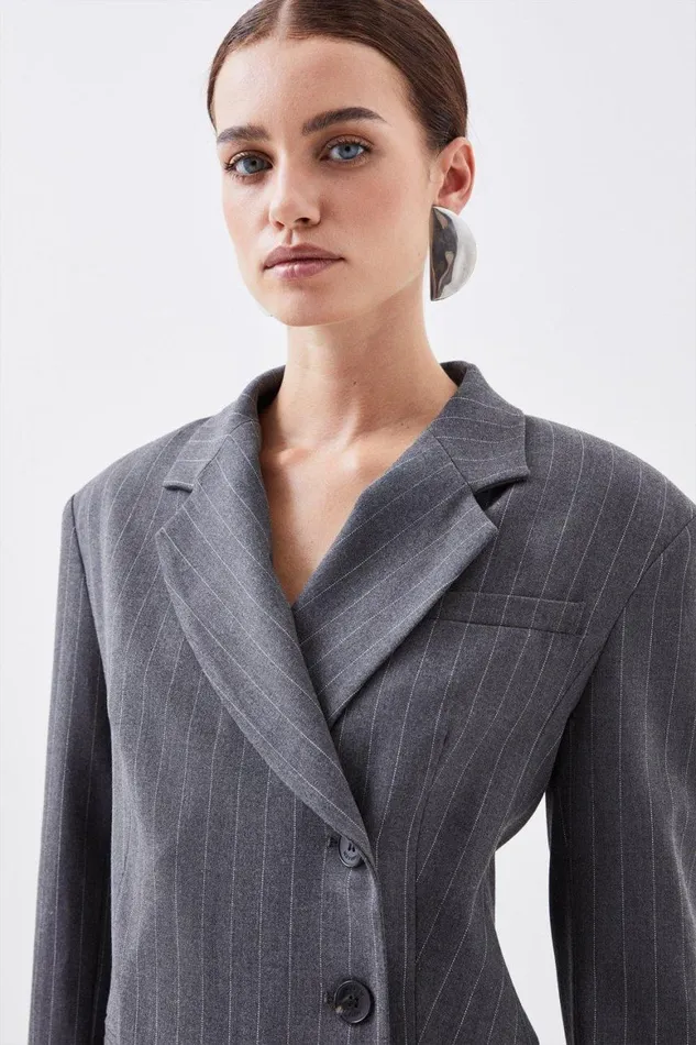 Dresses Women Karen Millen Petite Tailored Pinstripe Single Breasted Blazer Dress Grey