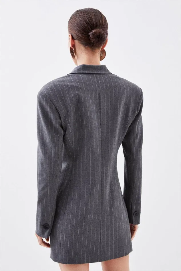 Dresses Women Karen Millen Petite Tailored Pinstripe Single Breasted Blazer Dress Grey