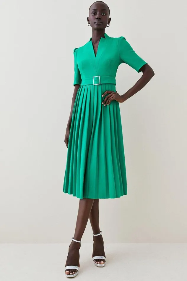 Dresses Women Karen Millen Petite Tailored Structured Crepe Forever Pleat Midi Dress Green Dresses Women Karen Millen Petite Tailored Structured Crepe Forever Pleat Midi Dress Green