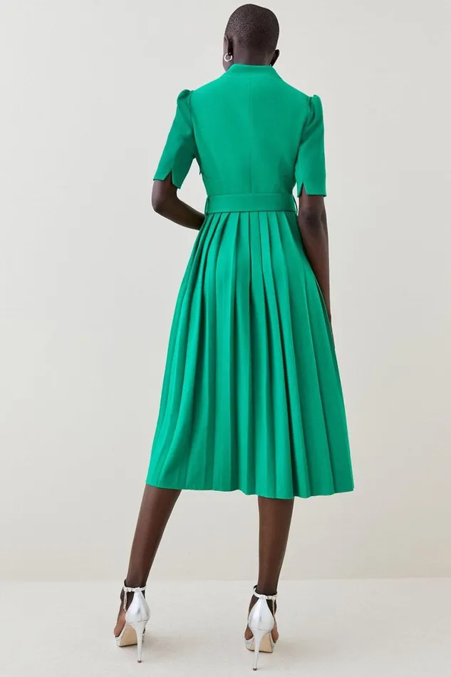 Dresses Women Karen Millen Petite Tailored Structured Crepe Forever Pleat Midi Dress Green