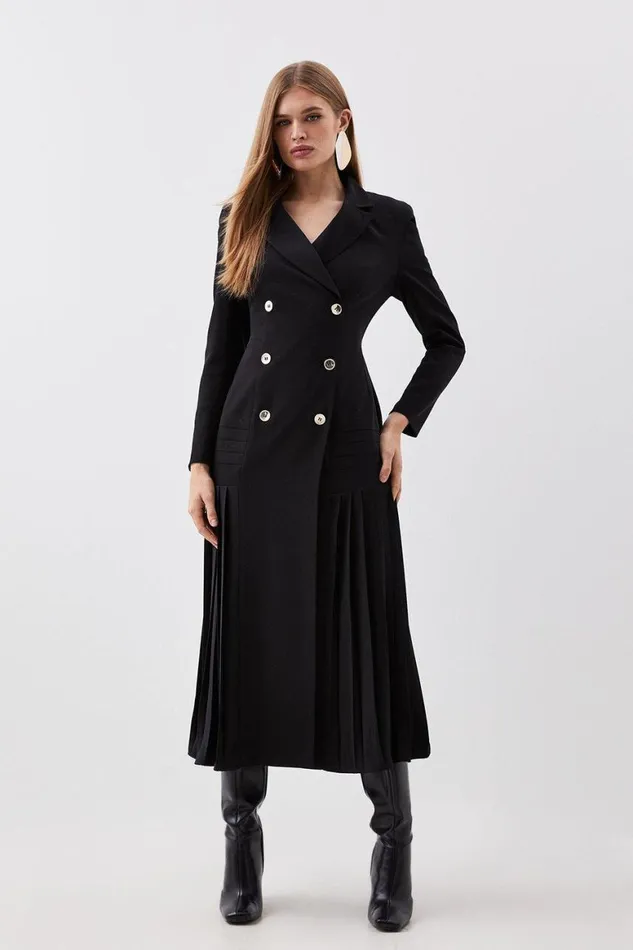 Dresses Women Karen Millen Pleated Button Detailed Woven Midi Dress Black