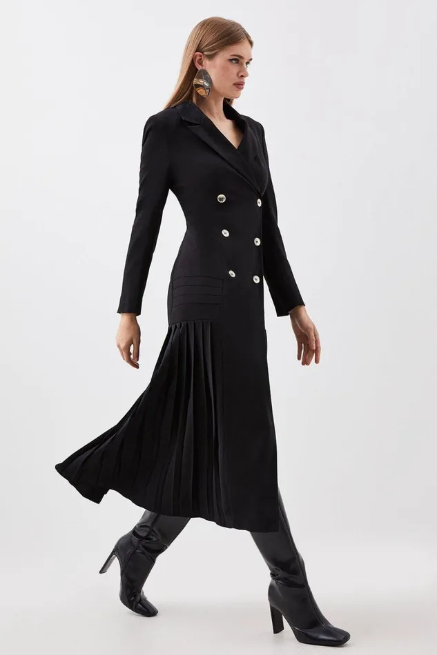 Dresses Women Karen Millen Pleated Button Detailed Woven Midi Dress Black