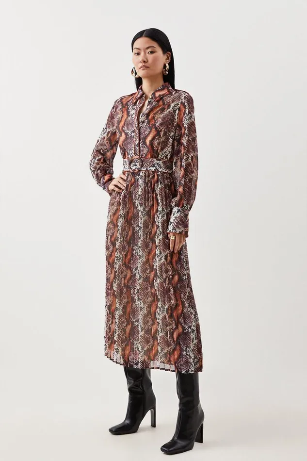 Dresses Women Karen Millen Pleated Georgette Woven Maxi Dress Animal
