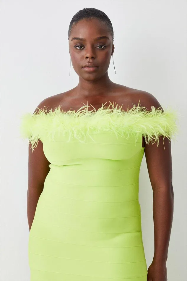 Dresses Women Karen Millen Plus Size Feather Detail Bandage Bardot Midaxi Dress Lime