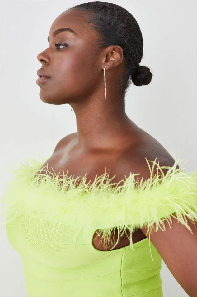 Dresses Women Karen Millen Plus Size Feather Detail Bandage Bardot Midaxi Dress Lime
