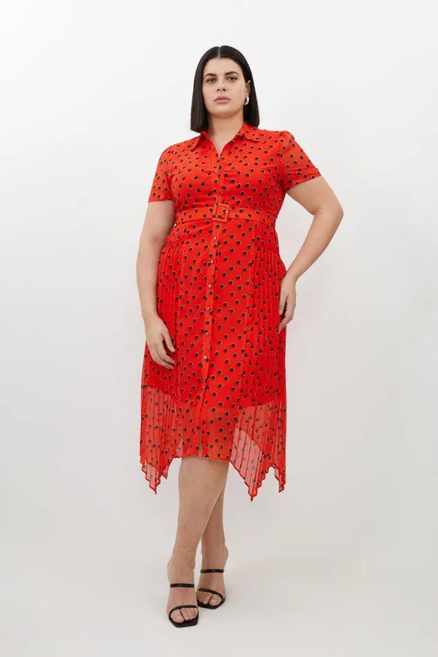 Dresses Women Karen Millen Plus Size Spotty Pleated Georgette Woven Shirt Midi Dress Red Dresses Women Karen Millen Plus Size Spotty Pleated Georgette Woven Shirt Midi Dress Red