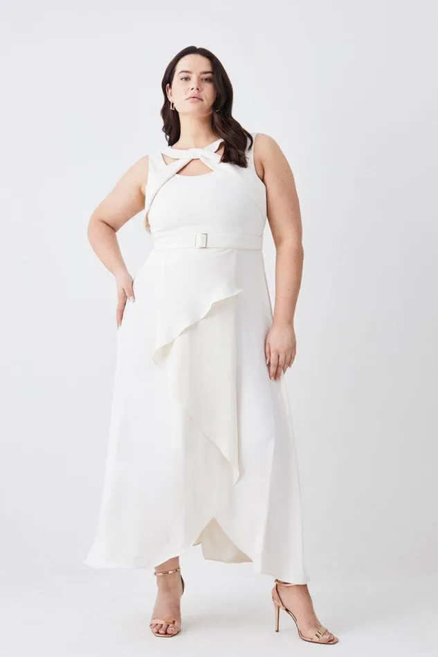 Dresses Women Karen Millen Plus Soft Tailored Tie Neck Detail Waterfall Maxi Length Ivory Dresses Women Karen Millen Plus Soft Tailored Tie Neck Detail Waterfall Maxi Length Ivory