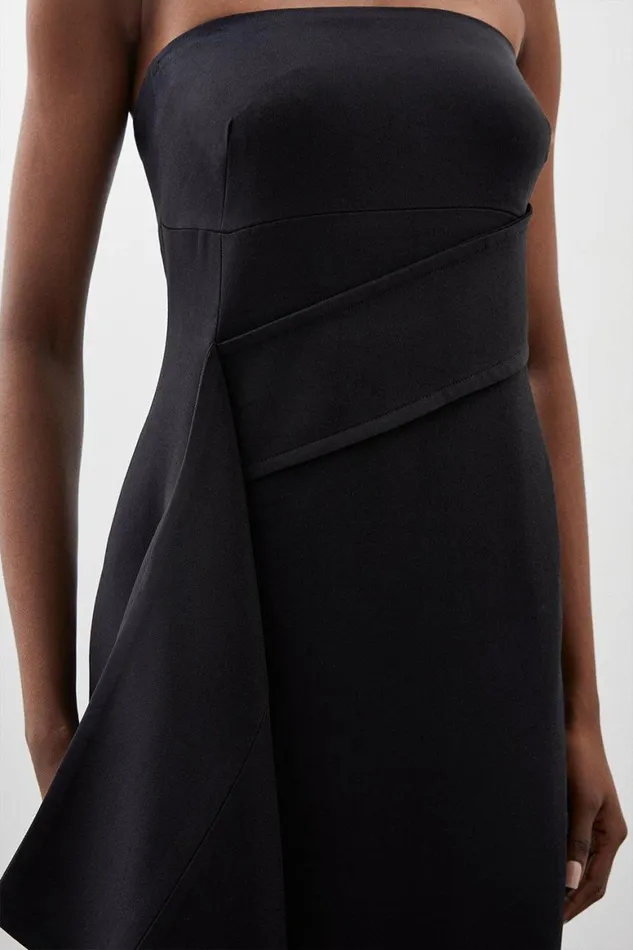 Dresses Women Karen Millen Polished Viscose Bandeau Drape Waist Midi Dress Black