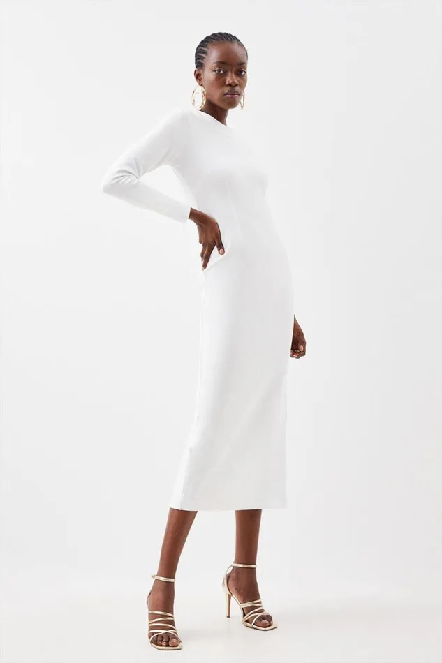 Dresses Women Karen Millen Ponte Jersey Midi Dress Cream