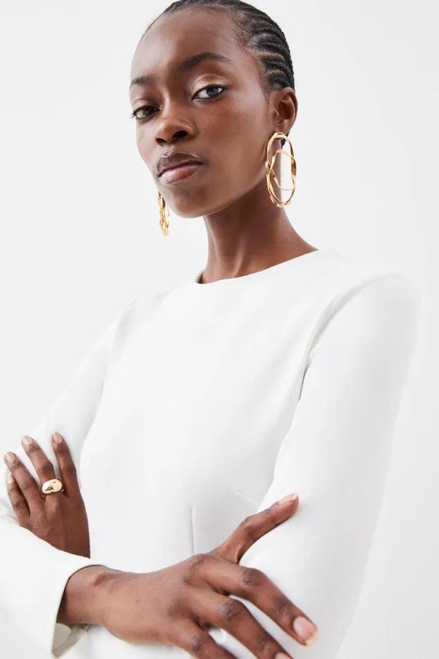 Dresses Women Karen Millen Ponte Jersey Midi Dress Cream