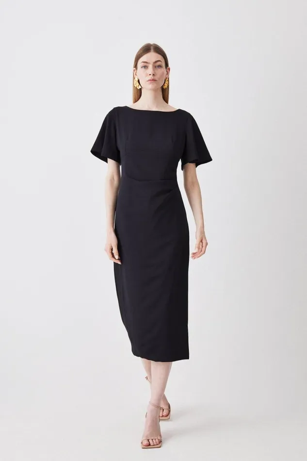 Dresses Women Karen Millen Premium Crepe Flare Sleeve Midi Dress Black
