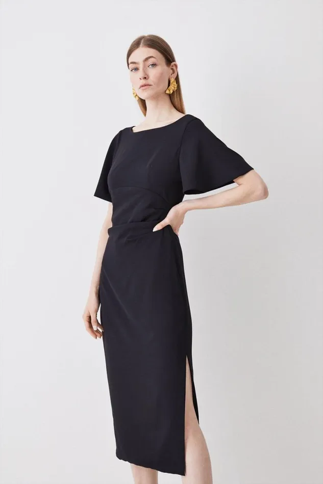 Dresses Women Karen Millen Premium Crepe Flare Sleeve Midi Dress Black