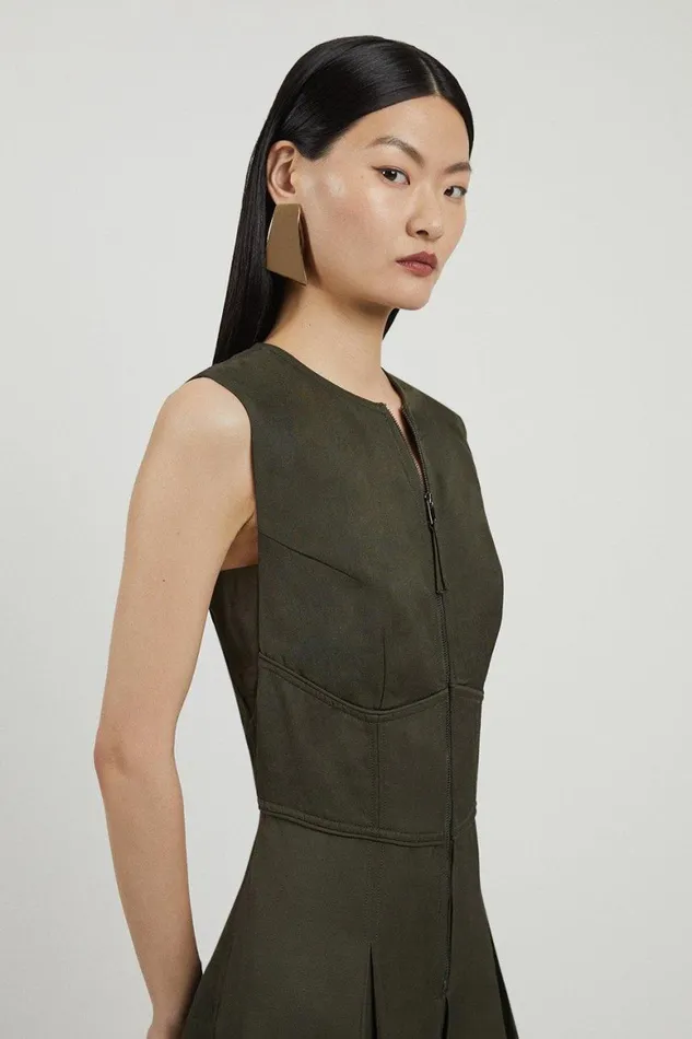 Dresses Women Karen Millen Premium Linen Twill Woven Sleeveless Maxi Dress Khaki