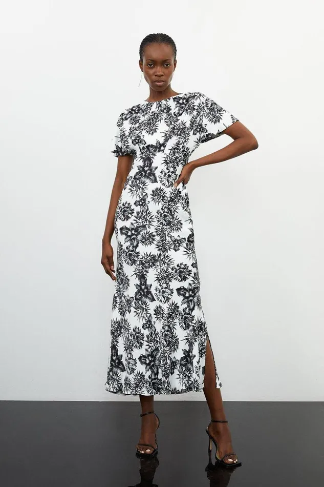 Dresses Women Karen Millen Satin Back Crepe Mono Floral Woven Maxi Dress Mono