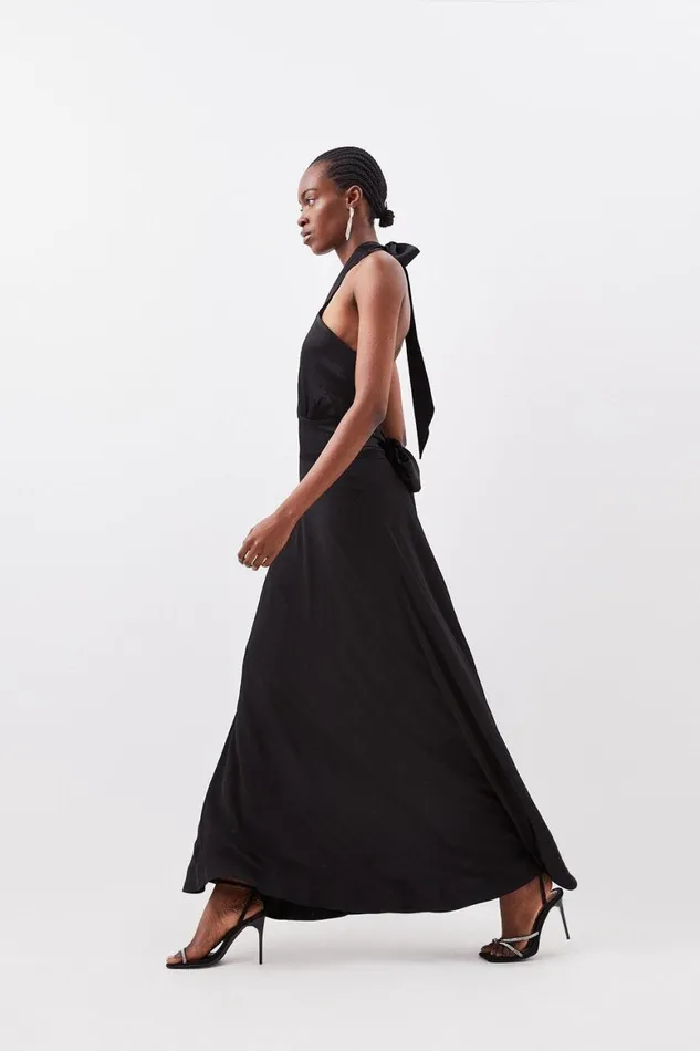Dresses Women Karen Millen Satin Back Crepe Tailored Halter Neck Midi Dress Black