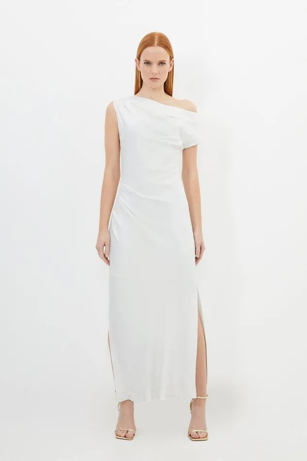 Dresses Women Karen Millen Satin Back Crepe Woven Maxi Dress Ivory