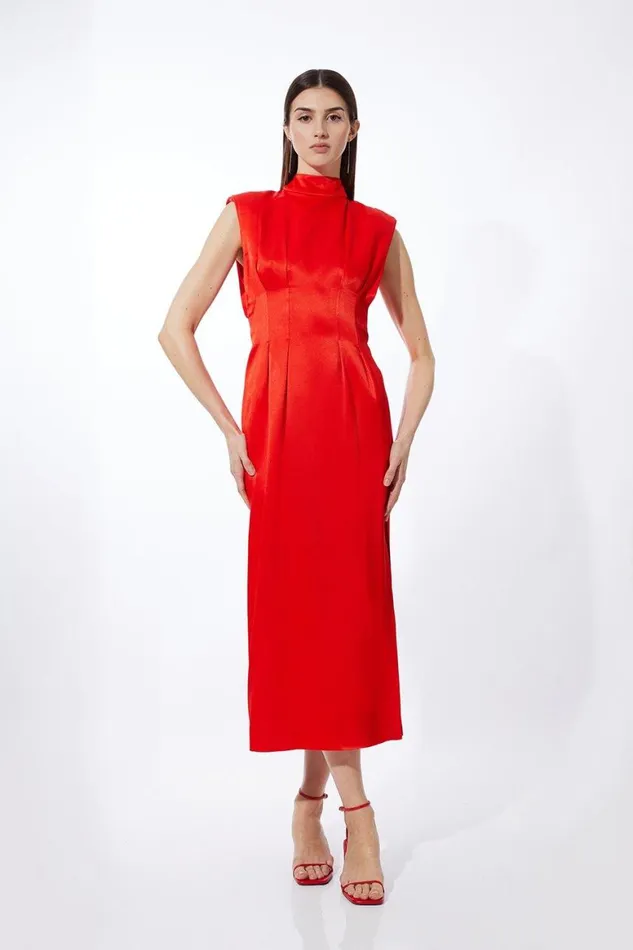 Dresses Women Karen Millen Satin Back Crepe Woven Maxi Dress Red