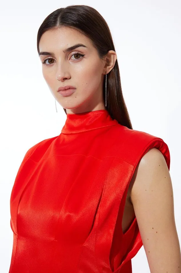 Dresses Women Karen Millen Satin Back Crepe Woven Maxi Dress Red