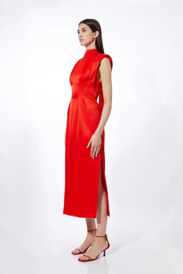 Dresses Women Karen Millen Satin Back Crepe Woven Maxi Dress Red