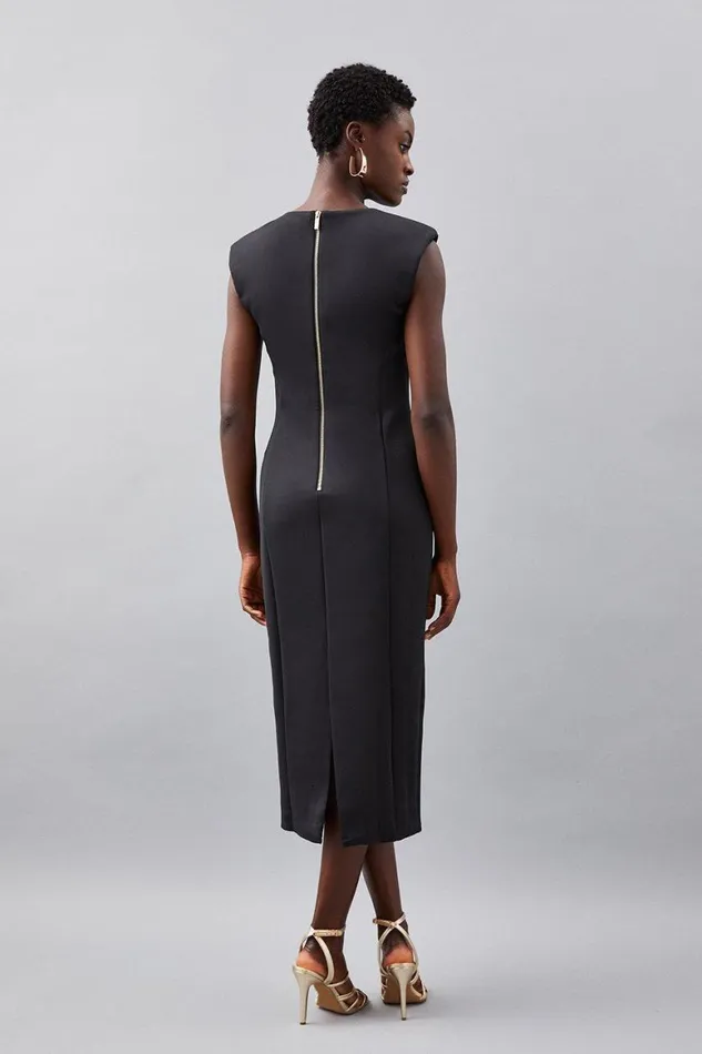 Dresses Women Karen Millen Scuba Crepe Bandeau Cut Out Woven Midi Dress Black