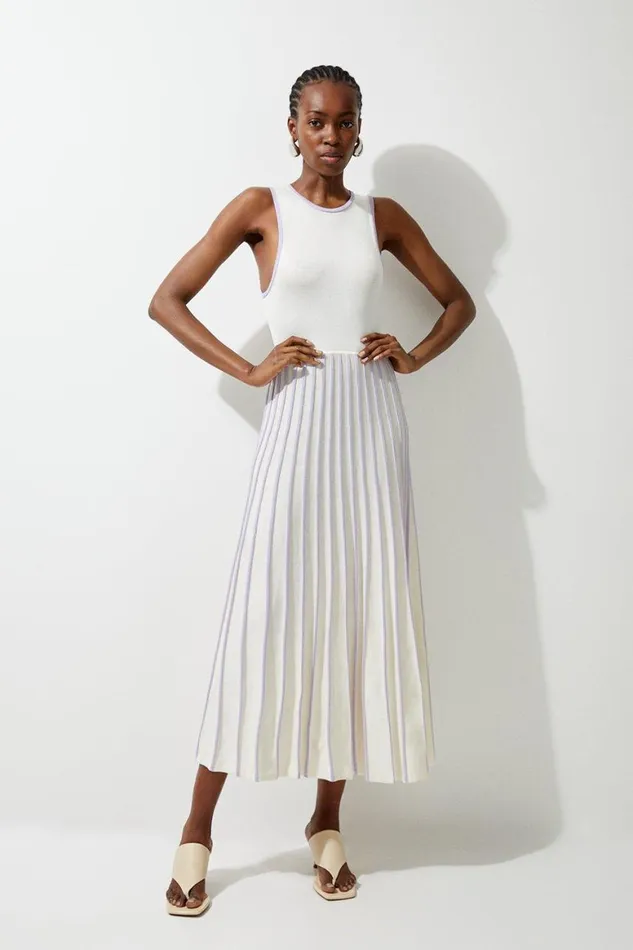 Dresses Women Karen Millen Slinky Knit Pleated Midaxi Dress Lilac