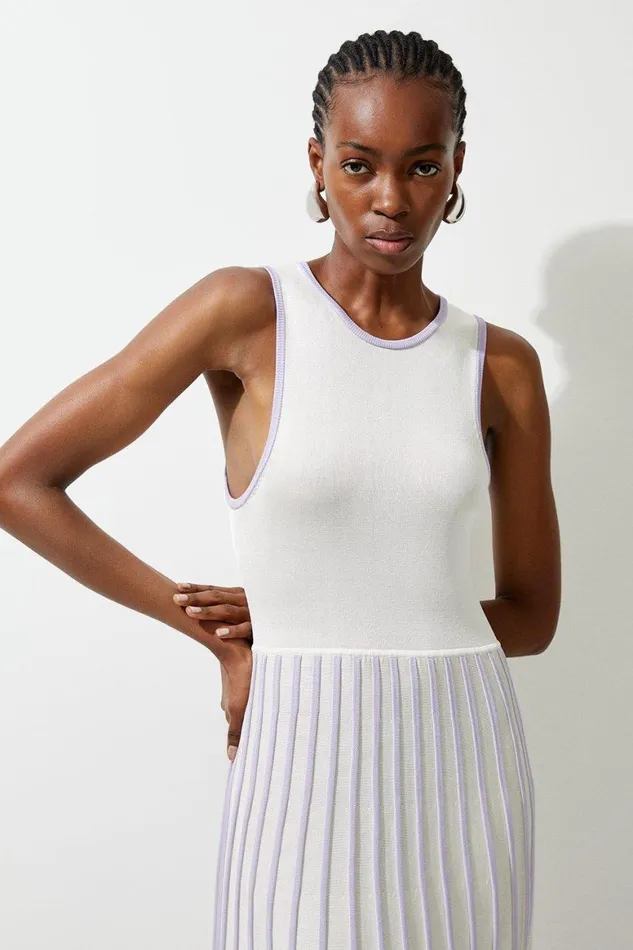 Dresses Women Karen Millen Slinky Knit Pleated Midaxi Dress Lilac