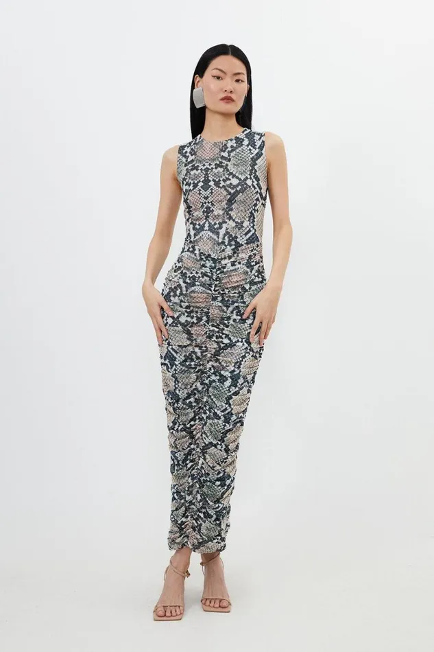 Dresses Women Karen Millen Snake Mesh Jersey Sleeveless Maxi Dress Snake