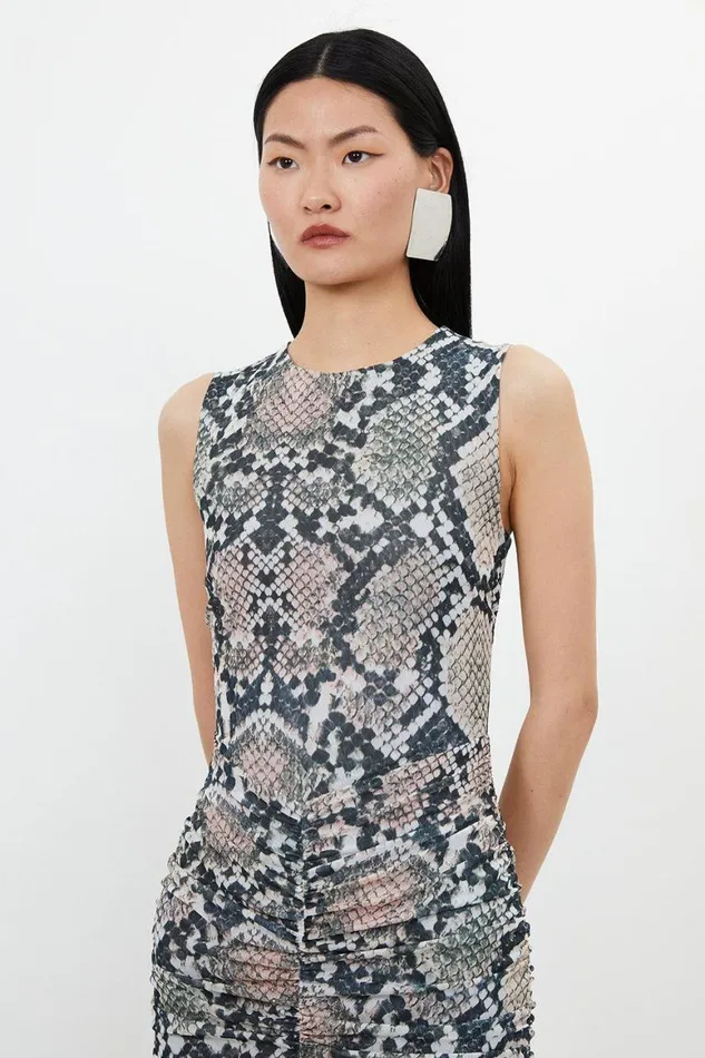 Dresses Women Karen Millen Snake Mesh Jersey Sleeveless Maxi Dress Snake