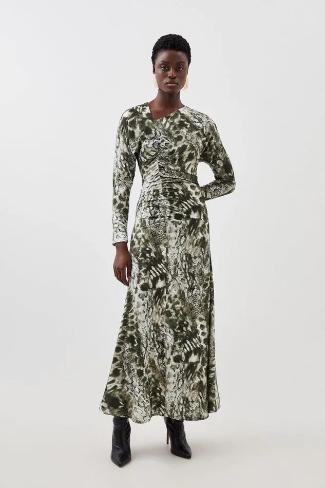 Dresses Women Karen Millen Snake Print Jersey Asymmetric Maxi Dress Snake