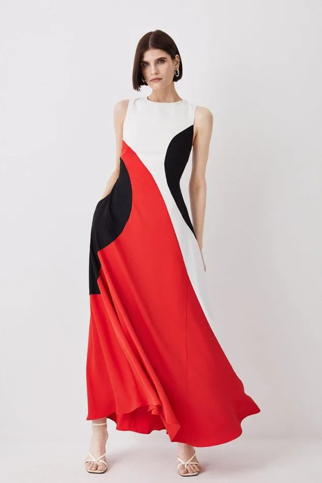 Dresses Women Karen Millen Soft Tailored Colour Block Midaxi Dress Red