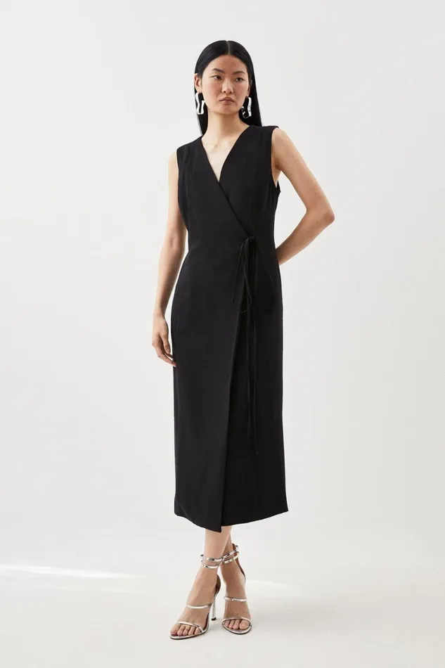 Dresses Women Karen Millen Soft Tailored Tie Waist Column Midi Dress Black