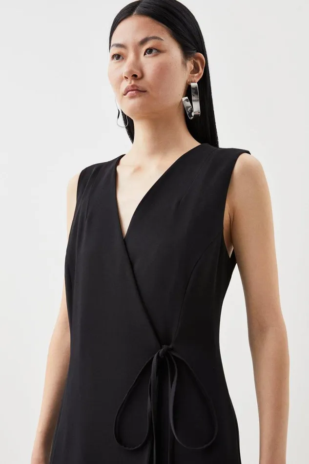 Dresses Women Karen Millen Soft Tailored Tie Waist Column Midi Dress Black