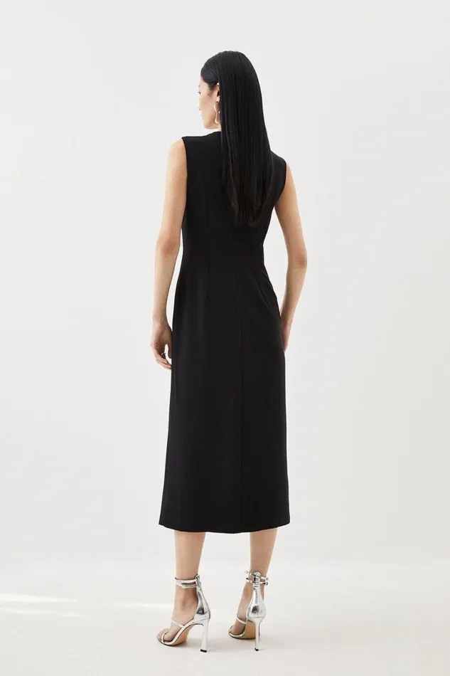 Dresses Women Karen Millen Soft Tailored Tie Waist Column Midi Dress Black