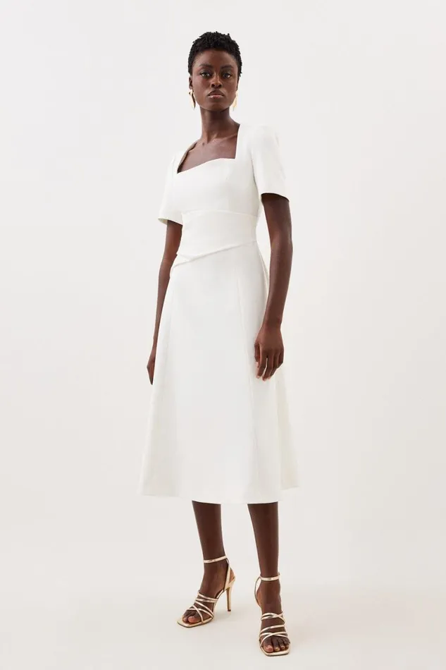 Dresses Women Karen Millen Structured Crepe Asymmetric Detail Full Skirt Tailored Dress Ivory Dresses Women Karen Millen Structured Crepe Asymmetric Detail Full Skirt Tailored Dress Ivory
