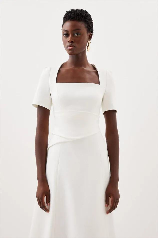 Dresses Women Karen Millen Structured Crepe Asymmetric Detail Full Skirt Tailored Dress Ivory